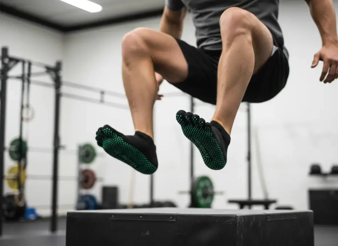 Athlete wearing toe socks during a gym workout