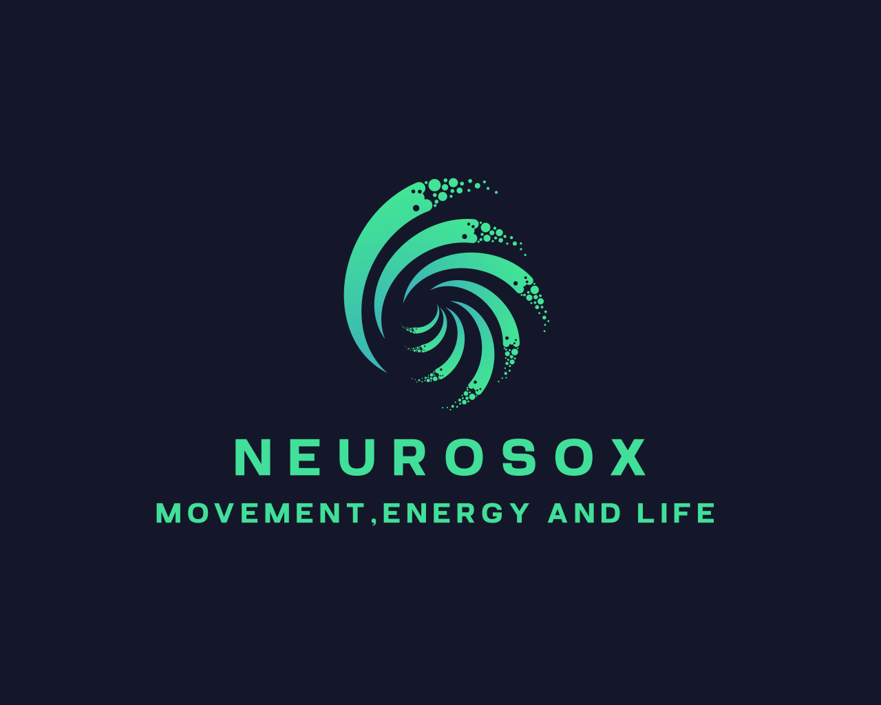 Neurosox logo with the tag line Movement, Energy and Life below it and a green swirl above it